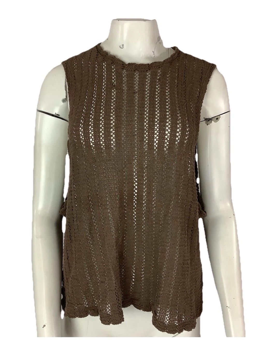 Asos Sz L 100% Cotton Oversized Open Knit Pullon Summer Cover Tank Top Brown